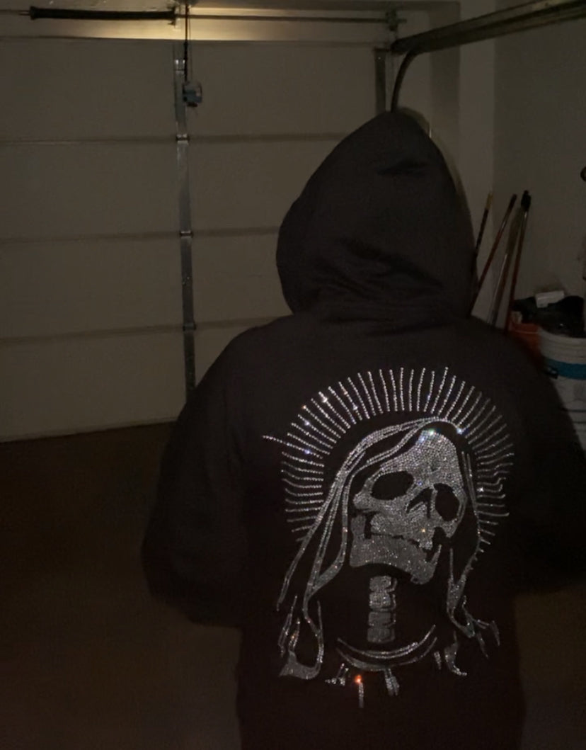 "Santa Muerte" Rhinestone Zip Up